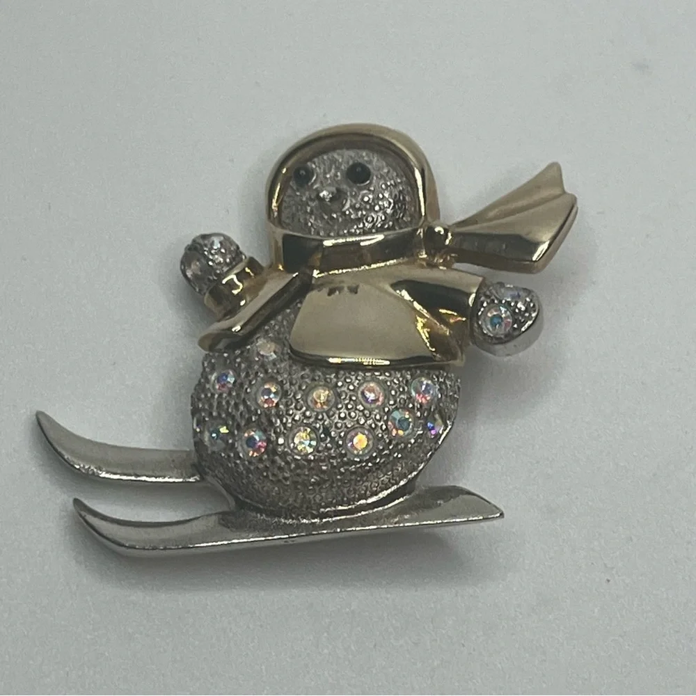 Vintage Gold and Silver Roman Snowman Brooch